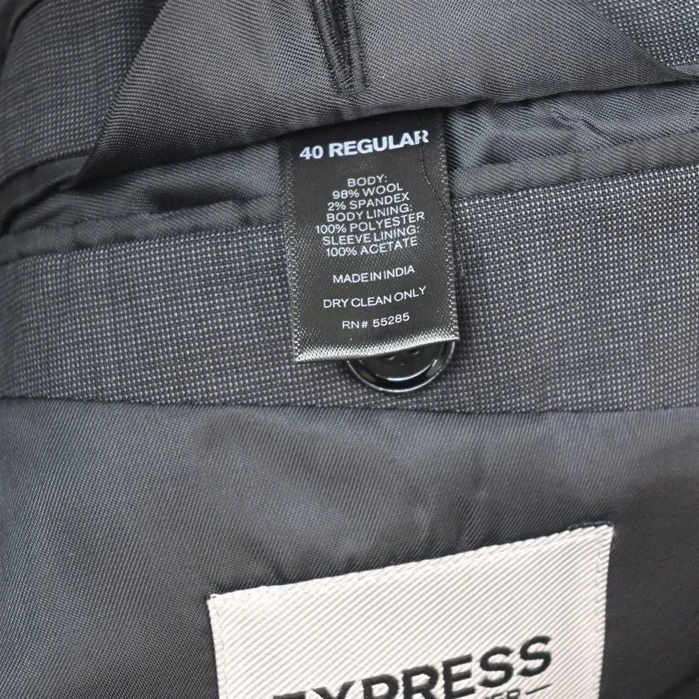 Express 40R 32x30 Gray Wool Photographer Fitted Slim Mens Jacket Pants Suit